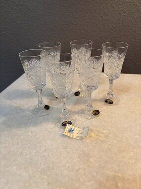 Vintage Bohemia Crystal Liqueur Glasses Set of 6 Hand Cut 24% Lead Crystal NOS